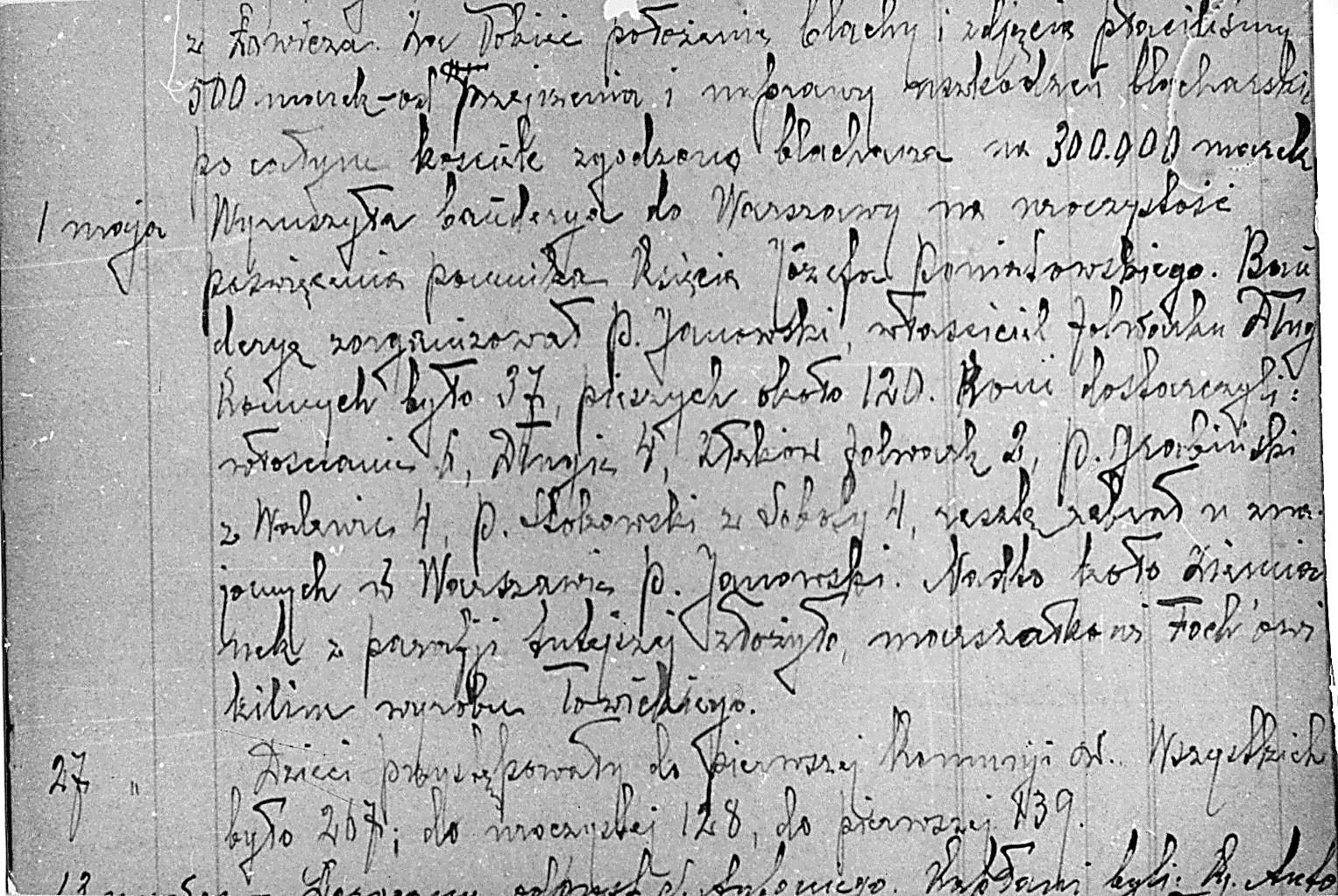 Fragment z kroniki parafialnej ze Złakowa Kościelnego mówiący o wyjeździe parafian na uroczystości 3 majowe 1923 r.