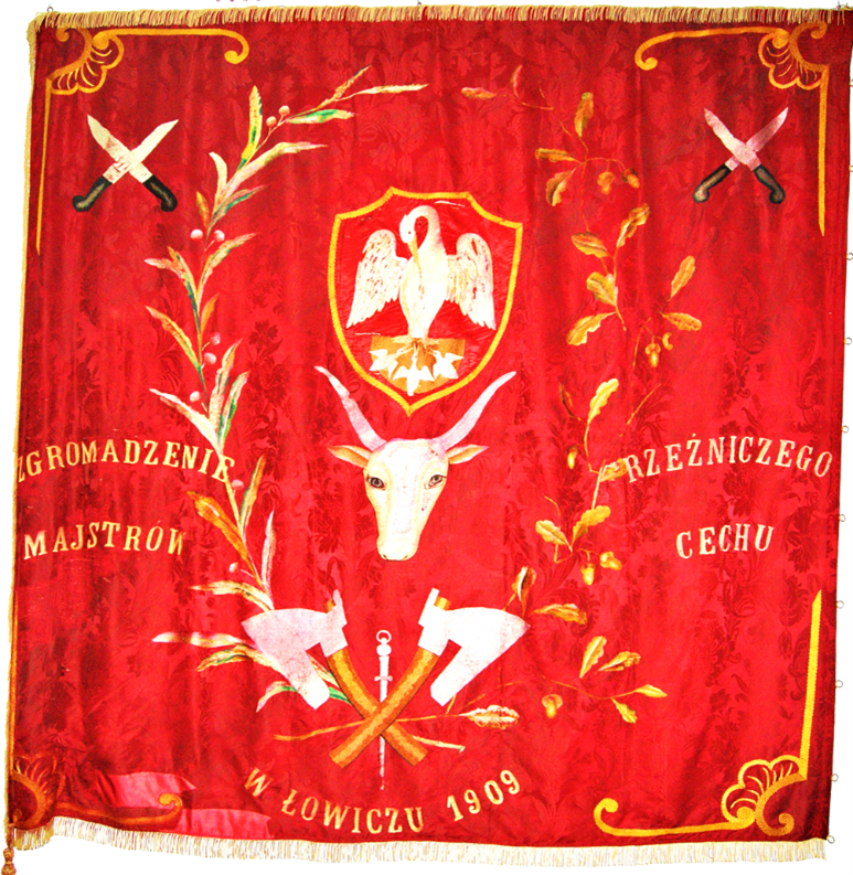 Płat sztandaru prezentowany w Muzeum Regionalnym w Łowiczu. Obiekt ten występuje na fotografii ze zbiorów rodziny Pągowskich.