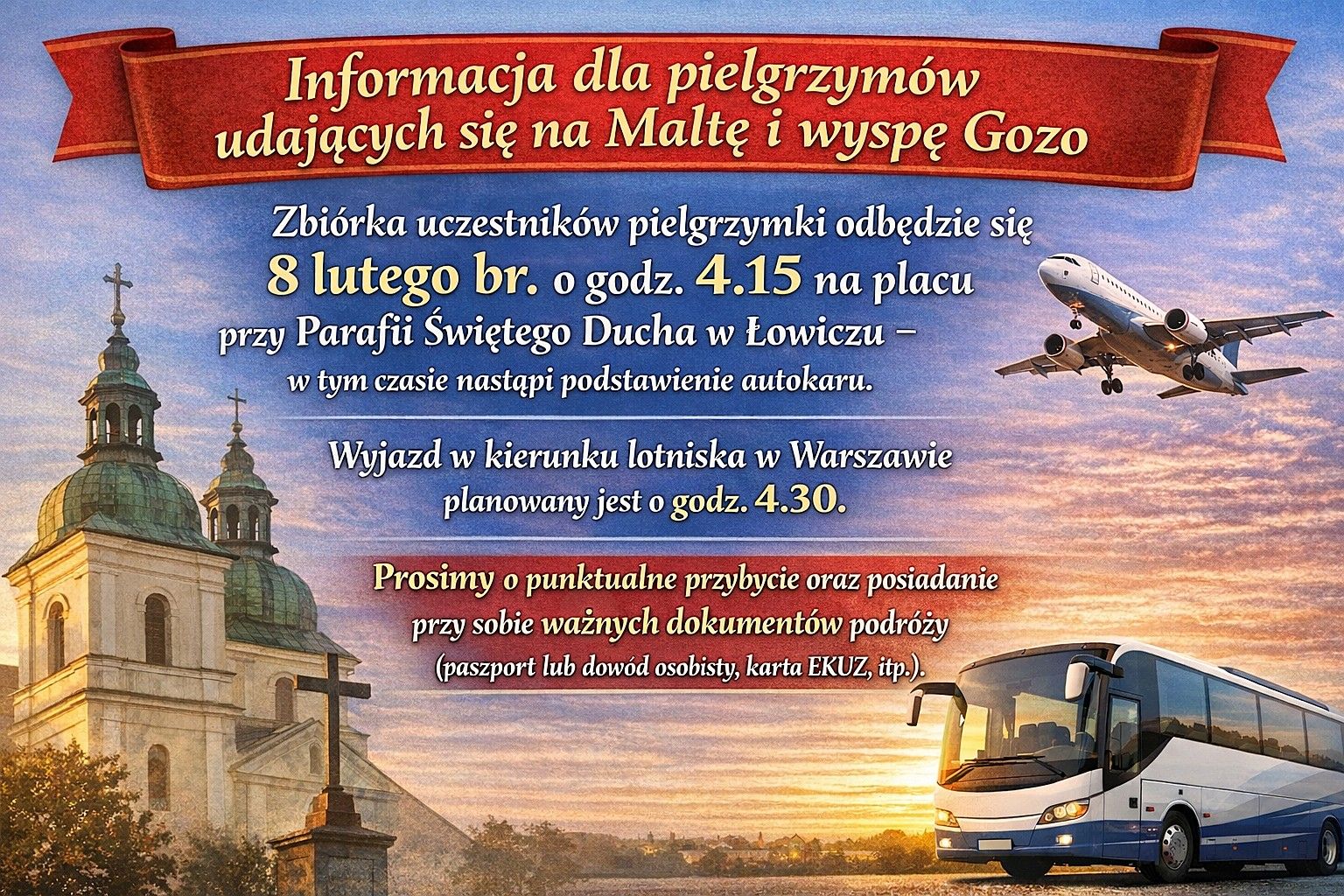 Informacja dla pielgrzymów udających się na Maltę i wyspę Gozo