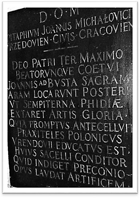 Tablica inskrypcyjna Jana Michałowicza – polskiego Praksytelesa, Obywatela Krakowa pochowanego w katedrze łowickiej
